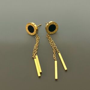 Elegant Gold and Black Dangle Earrings
